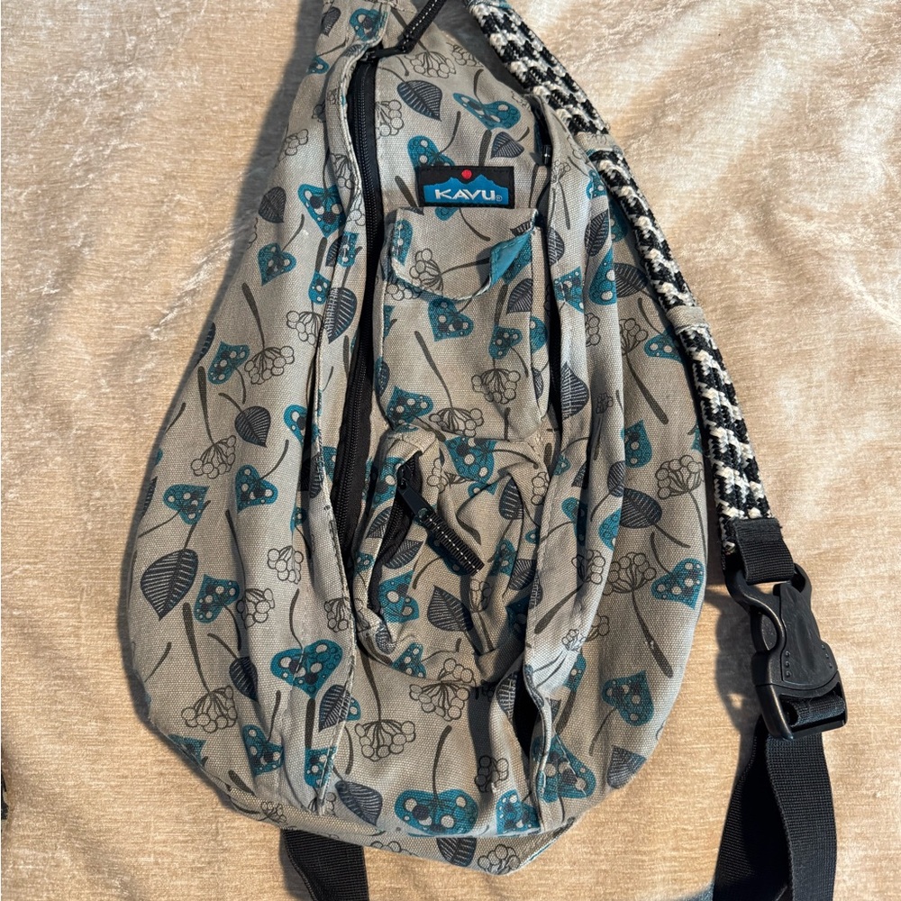 Kavu Gray and Blue Backpack with Rope Strap